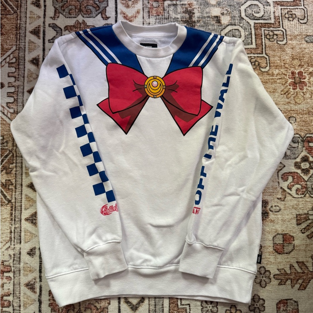 Vans White and Blue Crewneck Sweater with Sailor Details